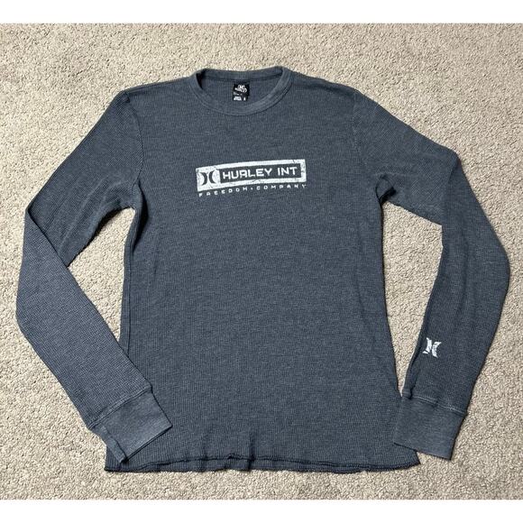 Men’s Small Hurley Long Sleeve Dark Gray Waffle Knit Logo Shirt - Picture 1 of 6